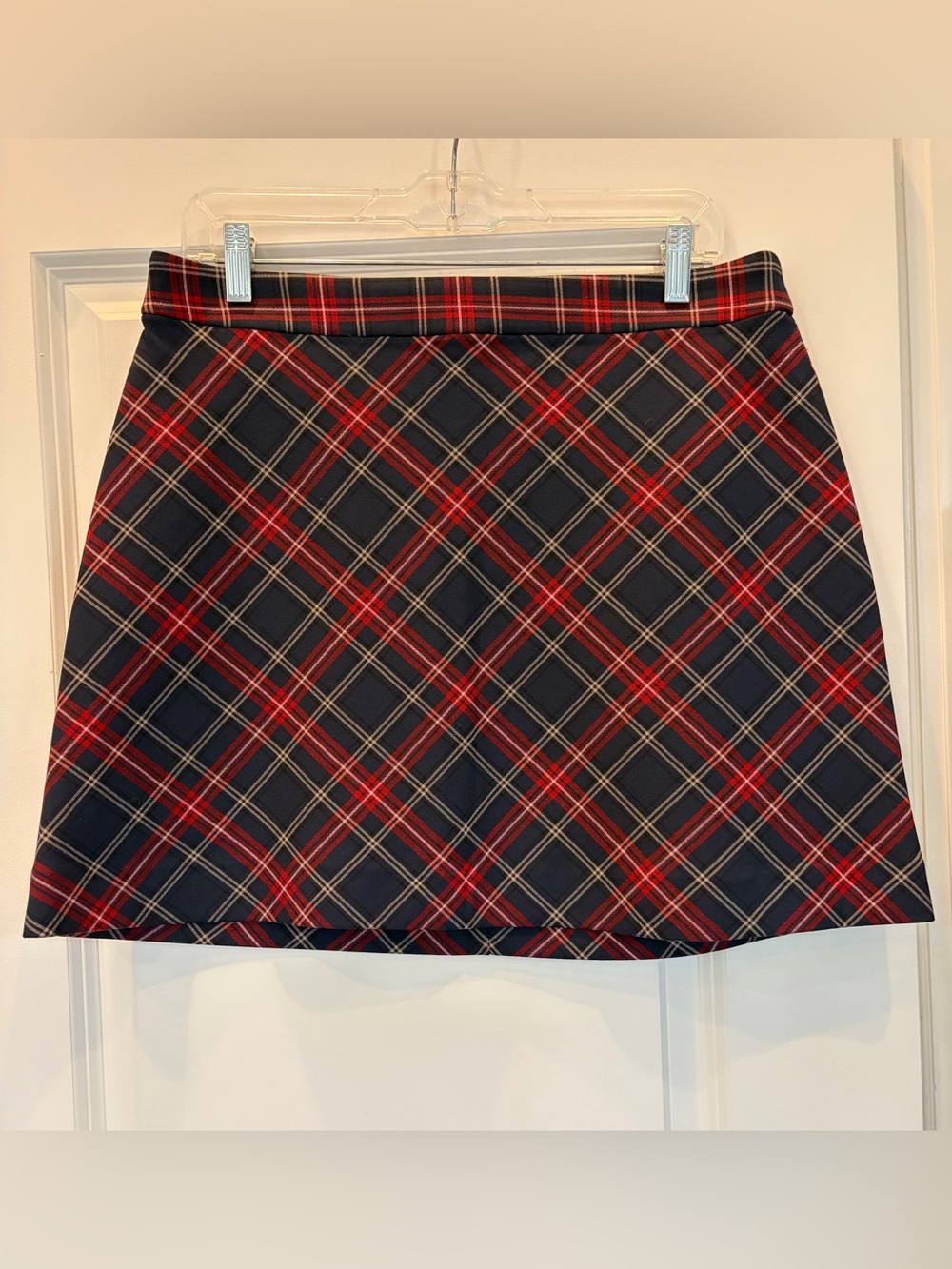 Express Plaid A-Line Mini Skirt in Navy and Red